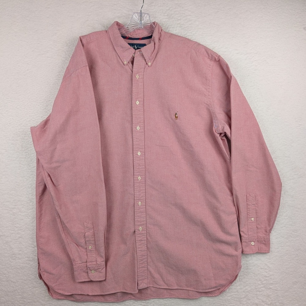 Ralph Lauren Oxford Shirt Mens 2XLT Tall Red Heavyweight Flesh Pony Polo Preppy